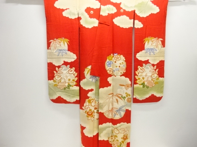  大正ロマン　御所車に松梅模様刺繍五つ紋花嫁衣装振袖2枚重ね・丸帯セット